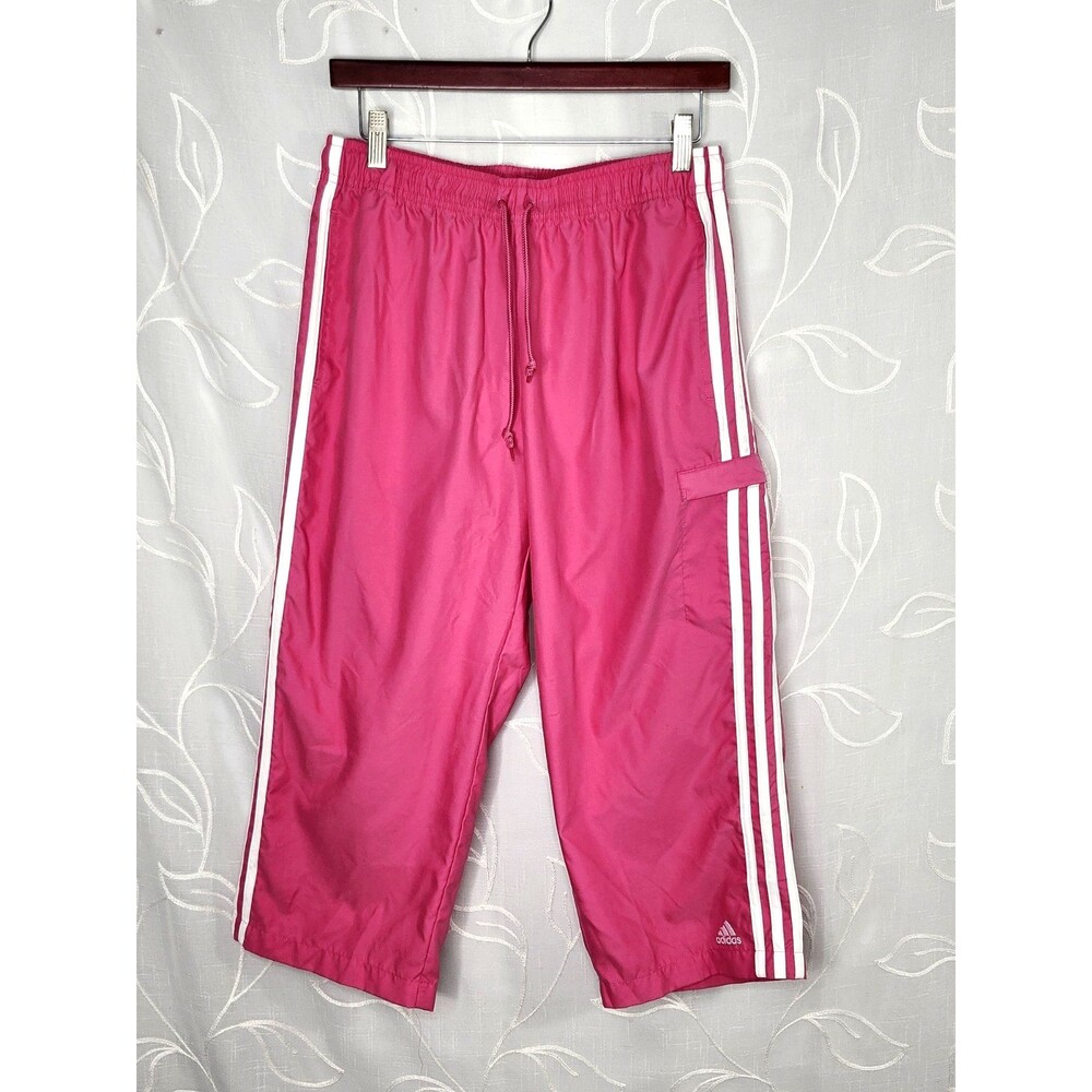 Adidas Cropped Athletic Crop Pants Size Large 3 Stripe Vintage 2006 Pink